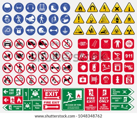 set of mandatory sign, hazard sign, prohibited sign, fire emergency sign. for sticker, posters, and other material printing. 