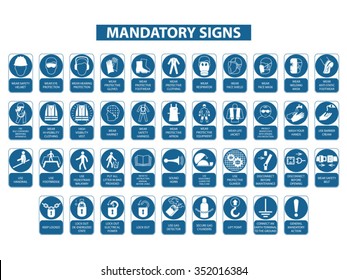 set of mandatory signs on white background