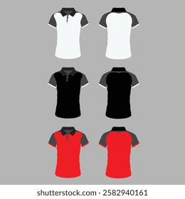 A set of mane polo shirts with different colors white black and red blank t shirt