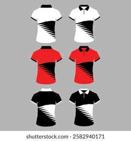 A set of mane polo shirts with different colors white black and red blank t shirt