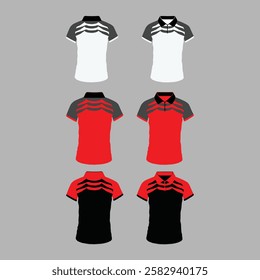 A set of mane polo shirts with different colors white black and red blank t shirt