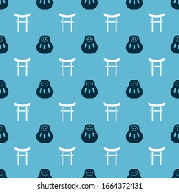 Set Maneki neko cat and Japan Gate on seamless pattern. Vector