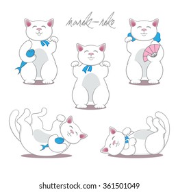 Set of maneki neko cats. Vector illustration