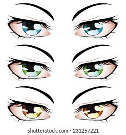 Set of manga, anime style eyes of different colors.