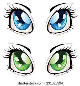 Set of manga, anime style eyes of different colors.
