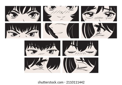 set manga characters face close ups