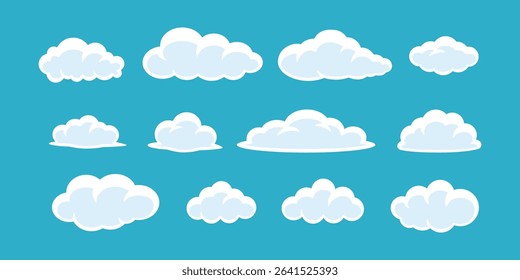 A set of manga-style cloud vector illustrations on a blue background