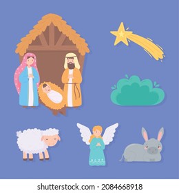 set of manger family and animals