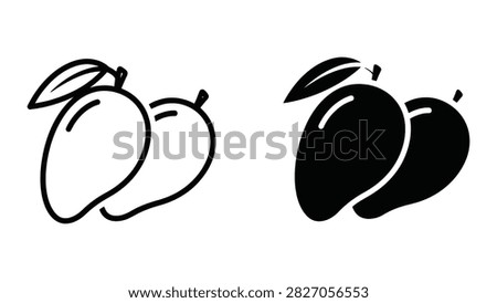 A set of mango fruit icons featuring both outline and solid black graphic styles on a white background.