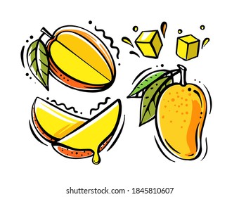 set of mango fruits on white background