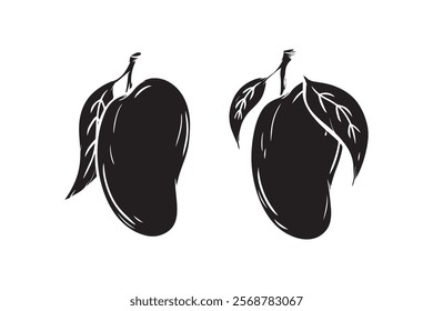 Set of mango silhouettes with leaves