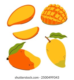 Set of mango and mango slice isolate on white background. Vector graphics.