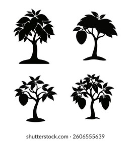 Set of Mango tree silhouettes on a tropical beach