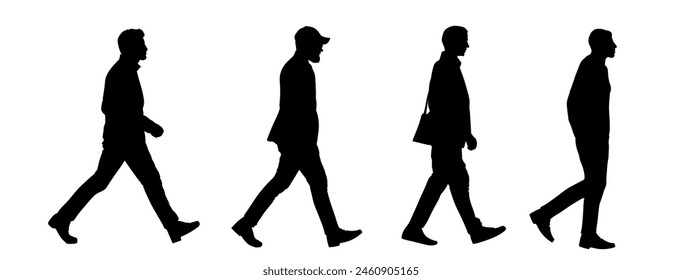 Set of manhood walking silhouettes - isolated vector illustration