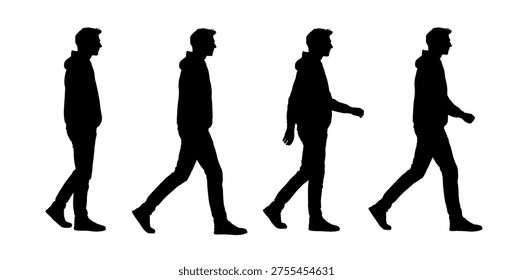 Set of manhood walking silhouettes - isolated vector illustration	