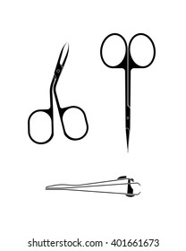 A set of manicure accessories. Scissors, clippers, tweezers. Vector illustration.