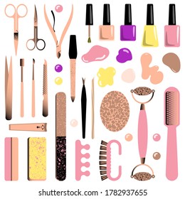 Set of manicure accessories and tools. Vector illustration.