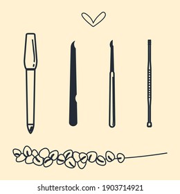 A set of manicure accessories for a zero waste lifestyle. Vector illustration in a line drawing style.