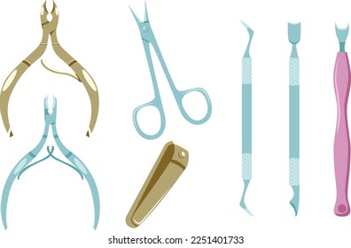 Set of manicure cutting tools isolated on white background