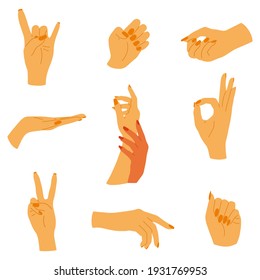 Set of manicure hands. Collection of modern arm icons. Pack with modern simple illustrations.