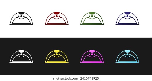 Set Manicure lamp icon isolated on black and white background. UV lamp for nail polish drying.  Vector