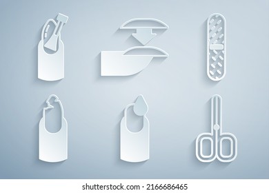 Set Manicure, Nail file, Broken nail, scissors, False nails and manicure icon. Vector