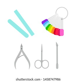 Set of manicure and pedicure tools. Professional and home instruments for nail care. Beauty theme. Vector illustration on white background