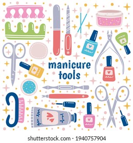 Set of manicure tools. Pedicure equipment. Vector iilustration.