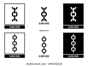 A set of manipulation symbols for packaging cargo products and goods. Marking - Sling here. Vector elements.