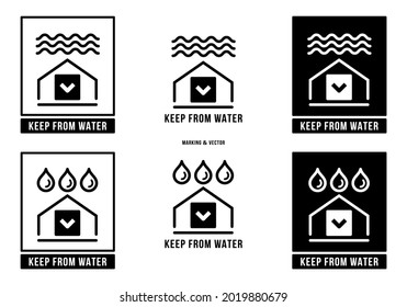 A set of manipulation symbols for packaging cargo products and goods. Marking - Clamp here. Marking - Keep from water. Vector elements.
