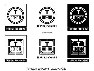 A set of manipulation symbols for packaging cargo products and goods. Marking - Tropical packaging. Vector elements.