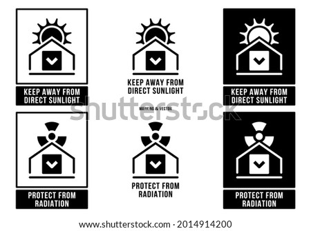 A set of manipulation symbols for packaging products and goods. Marking - Protect from radiation. Marking - Keep away from direct sunlight. Vector elements.