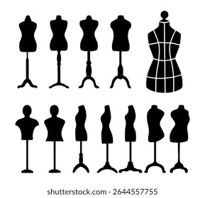 Conjunto de silhueta ícone manequim. Ilustração de vetor de clip-art em preto e branco