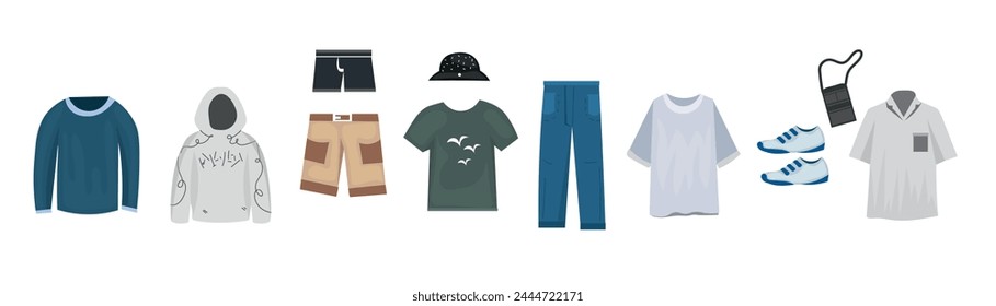 Set of man's clothes and accessories on white background