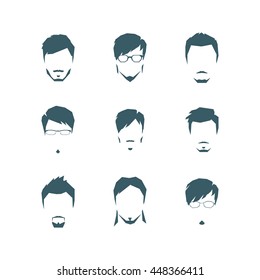 The set of man's hairdresses in style flat. Vector.
