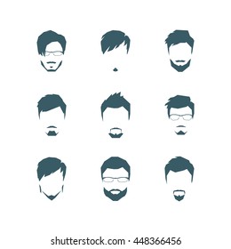The set of man's hairdresses in style flat. Vector.