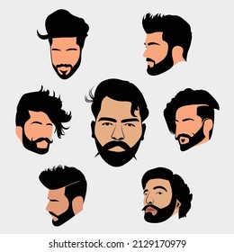 A set of man's hairstyles, beards. Gentlemen haircuts and shaves. Digital hand-drawn vector illustration.