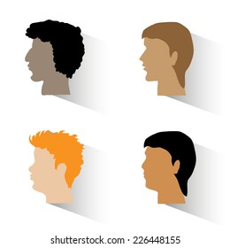 Set of man's profiles.Four man's profiles. Square vector illustration.