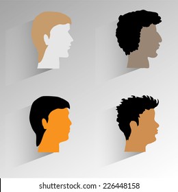 Set of man's profiles.Four man's profiles. Square vector illustration.