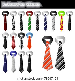 Set of man's ties on a white background. Ties of the different form and a different coloring.