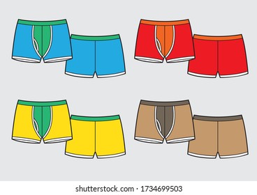 Set of mans underpants. Multicolor variants sketch.