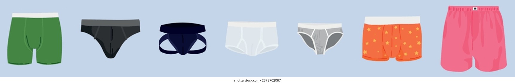 Set of man's underwear on grey background