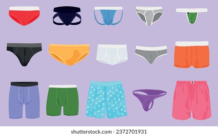 Set of man's underwear on lilac background