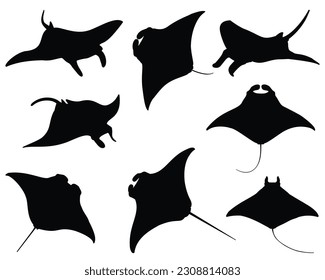 Set of Manta Ray Silhouette Bundle, Animal Icons, Sea Life, Ocean Life 