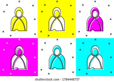 Set Mantle, cloak, cape icon isolated on color background. Magic cloak of mage, wizard and witch for halloween design.  Vector Illustration
