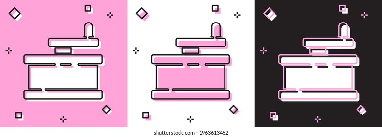Ajuste el icono del molino manual aislado sobre fondo negro y rosa y blanco.  Ilustración vectorial
