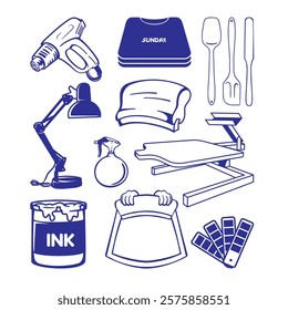 a set of manual screen printing tools vector images