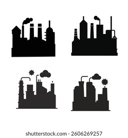 Set of Manufactory industrial buildings refinery factory and chemical plant buildings isolated on white background. Flat design of retro and modern city houses. Old buildings, skyscrapers. colorful