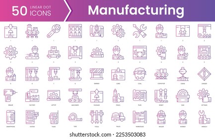 Set of manufacturing icons. Gradient style icon bundle. Vector Illustration