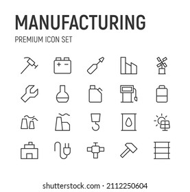 Set of manufacturing line icons. Premium pack of signs in trendy style. Pixel perfect objects for UI, apps and web. 